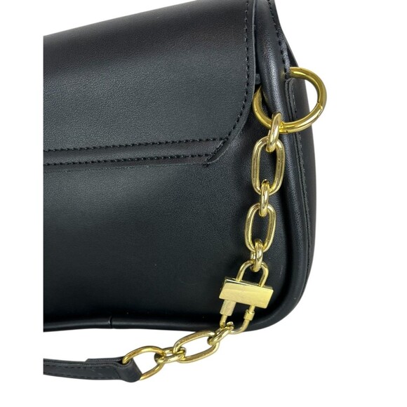 Meigefei Small Black Flap Front Shoulder Bag Handbag w Chain Detail - Picture 5 of 8